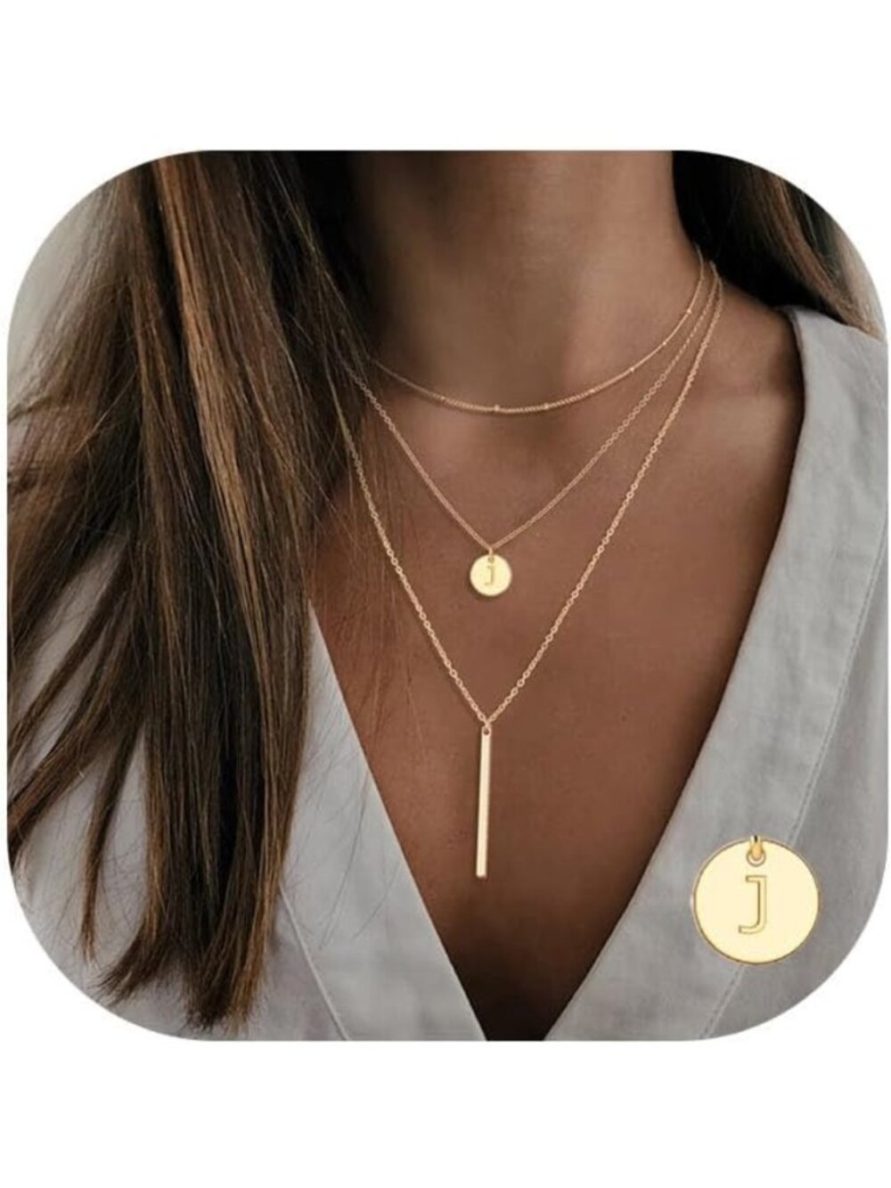 Layered Initial Necklaces for Women - 14K Gold-Plated Coin & Bar Y-Necklace
